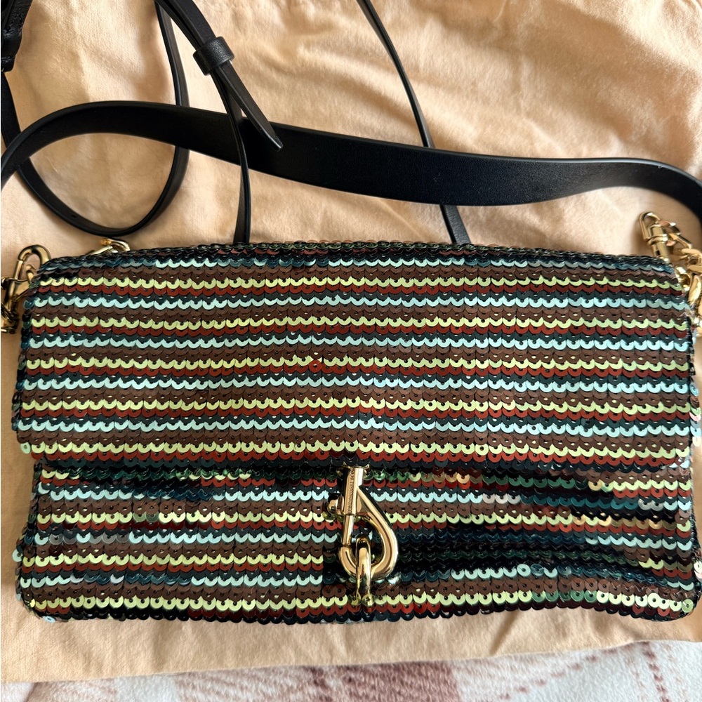 Rebecca Minkoff Sequin Striped Crossbody Bag - Black and Gold